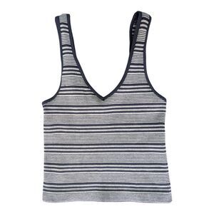 Y2K Navy White Striped Ribbed Knit Tank Top V Neck Cropped Shirt Full Tilt